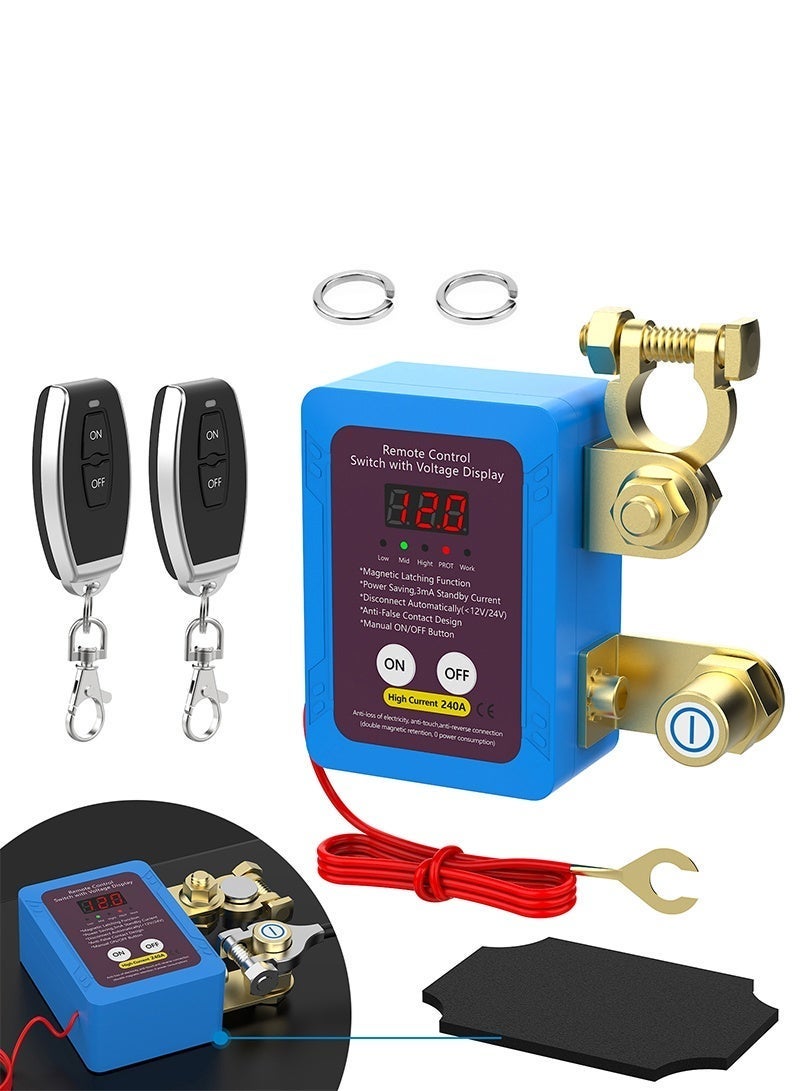 Remote Battery Disconnect Switch 240A 12V Kill Switch for car with LED Voltage Display Automatic Disconnect car Kill Switch for Cars, Trucks, RVs and Boats - Image 1